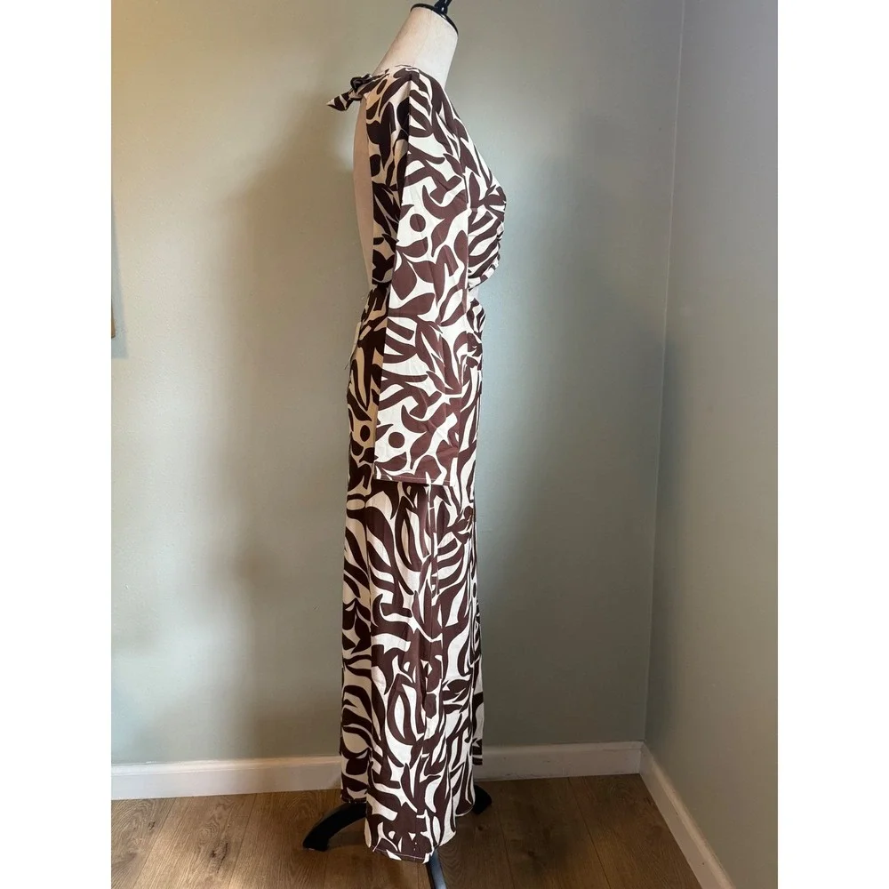 Abercrombie & Fitch Brown Twist  Cutout Open Back Maxi Dress S P Boho whimsi Y2k
